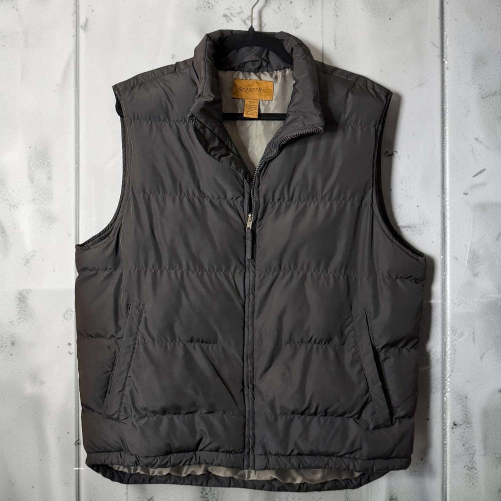 St Johns Bay Mens Puffer Vest Charcoal Gray Quilted Full Zip Size Medium M